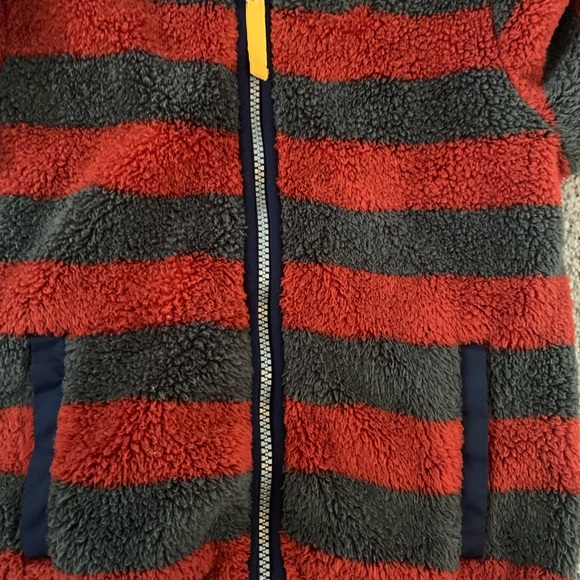 Hanna Andersson 100 Reversible Red Gray Blue Fuzzy Coat Jacket - Picture 8 of 11